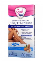 Восковые полоски для депиляции, Gel depil (Гель депиль) 20 шт для чувствительной кожи Формула 601 с миндальным маслом и витамином Е