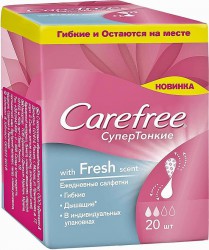 Салфетки ежедневные женские, Carefree (Кэфри) 20 шт супертонкие свежий аромат