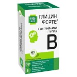 Глицин форте с витаминами B1 B6 B12, Будь здоров! таблетки 600 мг 60 шт БАД к пище 300 мг глицина