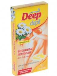 Восковые полоски для депиляции, Deep depil (Дип депил) 20 шт для чувствительной кожи ромашка Формула 484