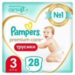 Подгузники-трусики, Pampers (Памперс) 6-11 кг р. 3 28 шт премиум кеа миди