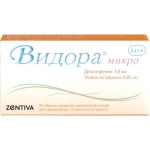 Видора микро, таблетки покрытые пленочной оболочкой 3 мг+0.02 мг 28 шт в наборе таблетки 2-х видов - розовые (дроспиренон 3 мг+этинилэстрадиол 20 мкг) 24 шт + белые (плацебо) 4 шт